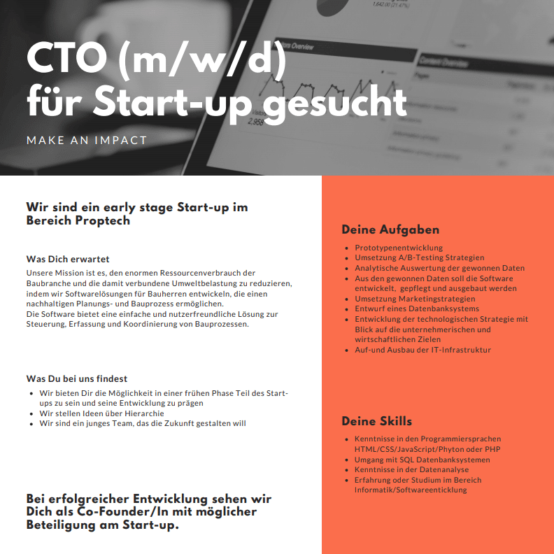 CTO (m/w/d) für Startup gesucht